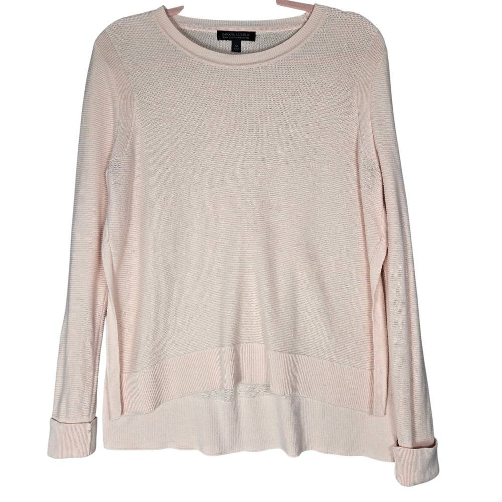 Banana Republic Sweater Womens M Pima Cotton Cashmere Pink High-Low Side Slit